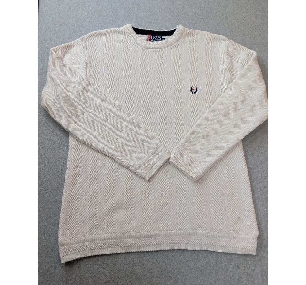 Vintage 90's Chaps Ralph Lauren Mens MED Cream Sweater Heavyweight 100% Cotton